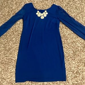 💙 blue cold shoulder long sleeved dress